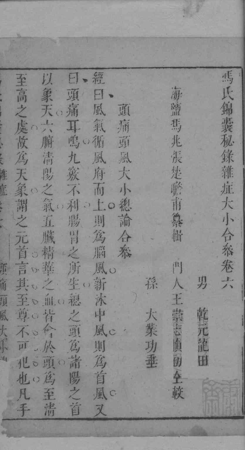 冯氏锦囊秘录杂症大小合叅  卷6  1